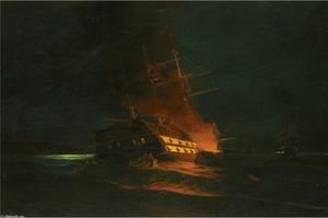 Konstantinos Volanakis - The burning of a Turkish frigate