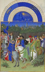  Artwork Replica Facsimile of May: Courtly Figures on Horseback by Limbourg Brothers (1385-1416, Netherlands) | WahooArt.com