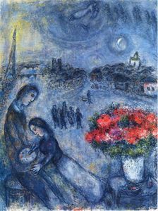 Marc Chagall - Newlyweds with Paris in the Background