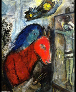 Marc Chagall - Self Portrait with a Clock In front of Crucifixion
