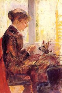 Mary Stevenson Cassatt - Woman by a Window Feeding Her Dog