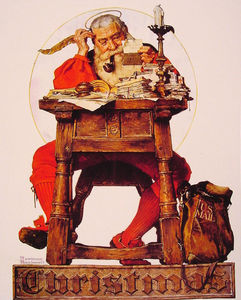 Norman Rockwell - Christmas Santa Reading Mail
