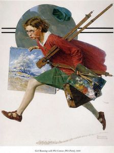Norman Rockwell - Girl Running with Wet Canvas