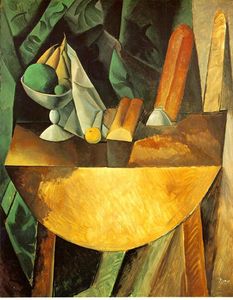 Pablo Picasso - Bread and dish with fruits on the table