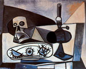 Pablo Picasso - Skull, urchins and lamp on a table