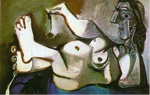 Pablo Picasso - Lying female nude playing with cat