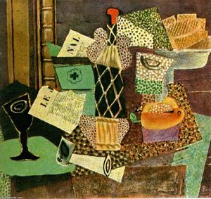 Pablo Picasso - Glass and bottle of straw rum