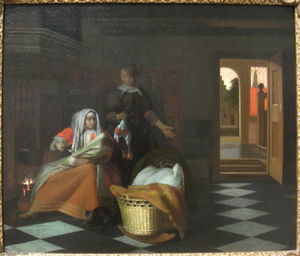 Pieter De Hooch - Woman with a Child and a Maid in an Interior