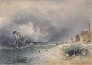 Rudolf Von Alt - Storm on Lake Garda