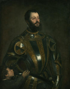 Tiziano Vecellio (Titian) - Portrait of Alfonso d`Avalos , in Armor with a Page