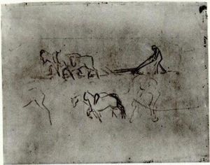 Vincent Van Gogh - Sketches of Peasant Plowing with Horses