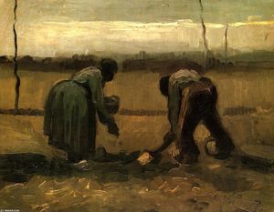 Vincent Van Gogh - Peasant and Peasant Woman Planting Potatoes