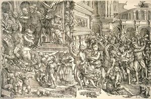 Order Art Reproductions Massacre of the Innocents, 1517 by Domenico Campagnola (1500-1564, Italy) | WahooArt.com