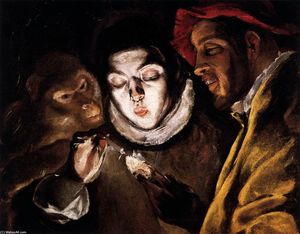 El Greco (Doménikos Theotokopoulos) - An Allegory with a Boy Lighting a Candle in the Company of an Ape and a Fool (Fábula)