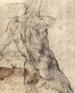 Michelangelo Buonarroti - Male Nude, Seen from the Rear (recto)