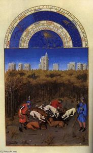 Oil Painting Replica Les très riches heures du Duc de Berry: Décembre (December), 1412 by Limbourg Brothers (1385-1416, Netherlands) | WahooArt.com