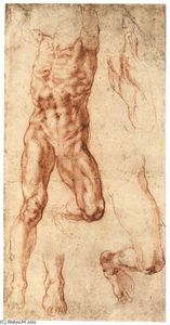 Michelangelo Buonarroti - Four Studies for the Crucified Haman (recto)