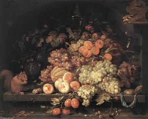 Abraham Mignon (Minjon) - Fruit Still-Life with Squirrel and Goldfinch