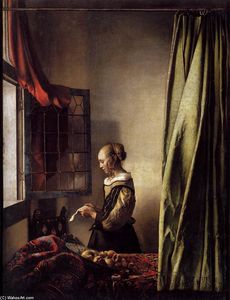 Order Art Reproductions Girl Reading a Letter at an Open Window, 1657 by Johannes Vermeer (1632-1675, Netherlands) | WahooArt.com