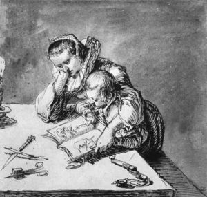 Jacob (Jacques)De Gheyn Ii - Woman and Child looking at a Picture Book