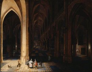 Peeter Neeffs The Elder - Interior of Antwerp Cathedral at Night