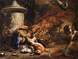 Jan Weenix - Still-Life with a Peacock and a Dog