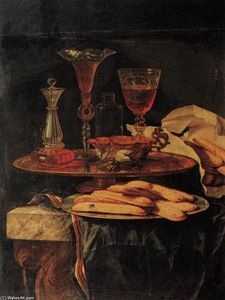 Christian Berentz - Still-Life with Crystal Glasses and Sponge-Cakes