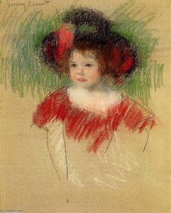 Mary Stevenson Cassatt - Margot in Big Bonnet and Red Dress