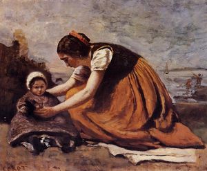 Jean Baptiste Camille Corot - Mother and Child on the Beach