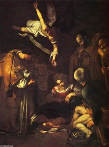 Caravaggio (Michelangelo Merisi) - Nativity with Saints Francis and Lawrence