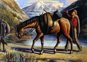 William George Richardson Hind - Pack Horse, Athabaska River, Rocky Mountains