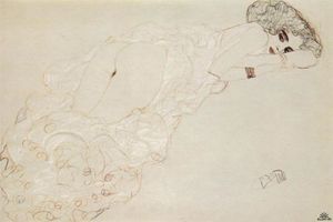 Gustave Klimt - Reclining Nude Lying on Her Stomach and Facing Right