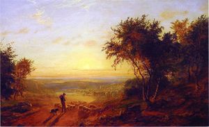 Jasper Francis Cropsey - The Return Home: Landscape with Shepherd and Sheep