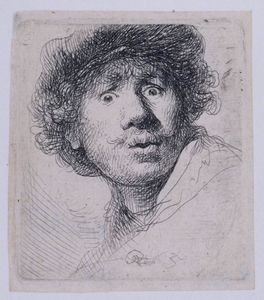 Rembrandt Van Rijn - Self Portrait with a Cap, openmouthed