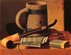 John Frederick Peto - Still Life with Pipe, Beer Stein, Newspaper, Book and Matches
