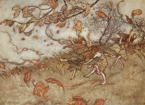 Arthur Rackham - There is almost nothing that has such a keen sense of fun as a fallen leaf (also known as Joy of a Fallen Leaf)