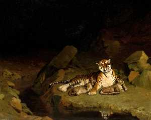 Jean Léon Gérôme - Tigress and Her Cubs