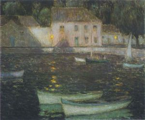 Henri Eugène Augustin Le Sidaner - White Boats in a full moon