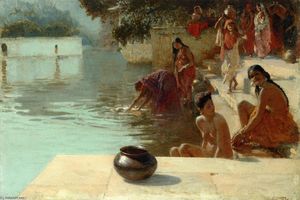 Edwin Lord Weeks - Woman-s Bathing Place i Oodeypore, India