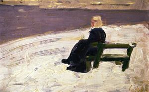 Franz Marc - Woman in a Winter Landscape on a Green Bench