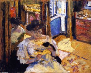 Jean Edouard Vuillard - Woman Seated on a Sofa (also known as The Dressing-Room, Madame Hessel Reading at Amfréville)
