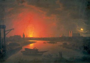 Abraham Pether - Old Drury Lane Theatre On Fire