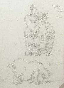 George Chinnery - A Chinese Barber At Work And A Study Of A Pig
