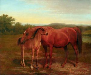 Jacques Laurent Agasse - Mare, Chestnut, With Foal