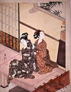 Suzuki Harunobu - The Evening Bell Of The Clock, One Of A Series Of -eight Parlour Scenes-,