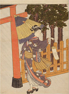 Suzuki Harunobu - Woman Visiting The Shrine In The Night