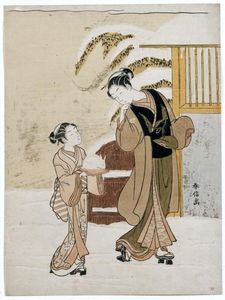 Suzuki Harunobu - Young Woman Admiring A Snow Rabbit