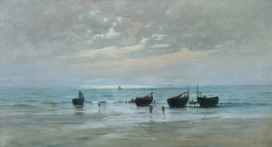 William Lionel Wyllie - French Fishing Boats At Low Tide
