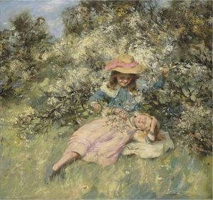 William Stewart Macgeorge - Children Amongst Spring Blossom