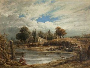 John Linnell - Scene On The Thames With Boats